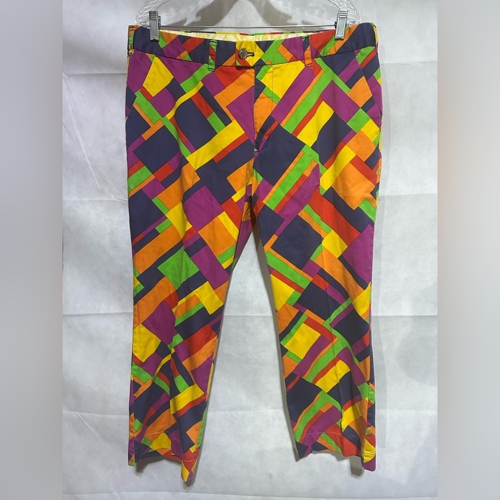Loudmouth Menβs 38x30 Wreck Tangles Golf Pants Colorful Geometric Sports Active